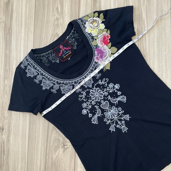 JOHNNY WAS Dark Navy Embroidered Top Size L - Picture 5 of 9